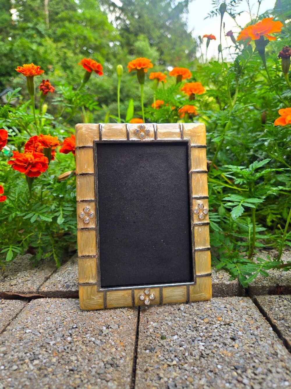Vintage Hollywood Regency Jeweled Photo Frame - Cream Enamel & Rhinestones